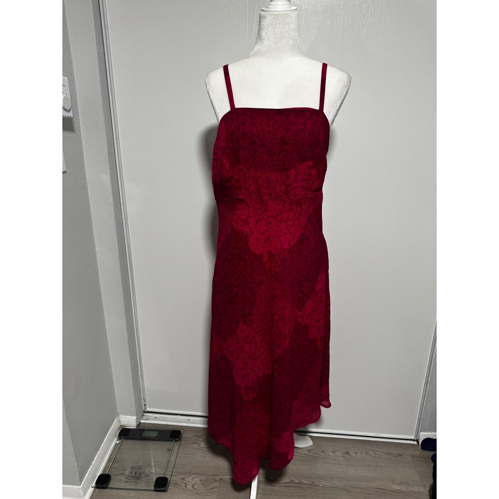 Vintage Wild Thyme Burgundy Red Floral Print Midi‎ Dress Sleeveless Spaghetti 14